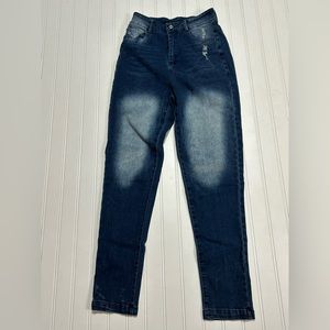 High Waist Dark Wash Distressed Jeans size M